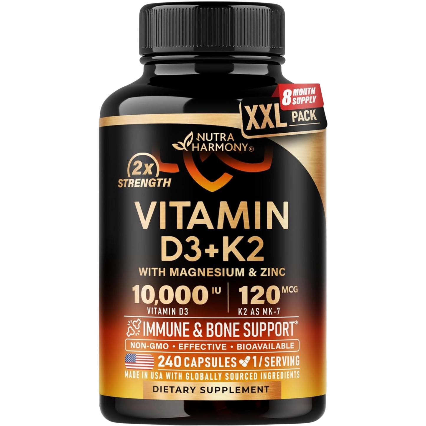 Vitamin D3+K2 with Magnesium, Zinc & Vitamin C & B12