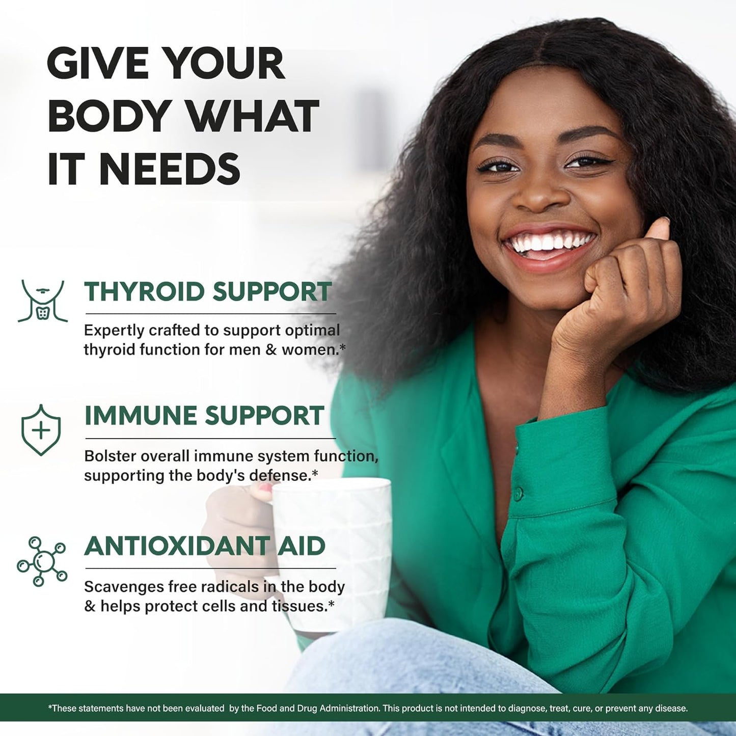 Thyroid Support with Selenium, Zinc & Iodine, L-Tyrosine, Magnesium, Adaptogen Herbs