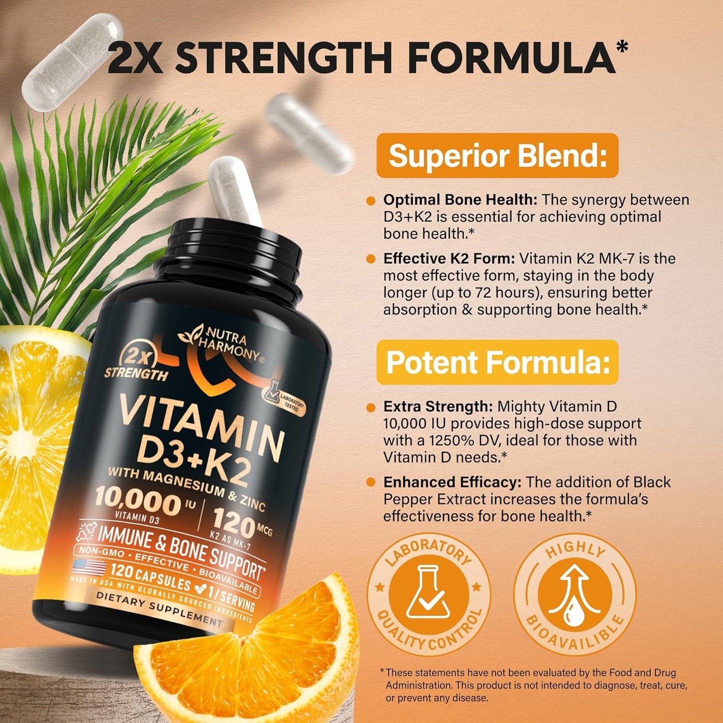 Vitamin D3+K2 with Magnesium, Zinc & Vitamin C & B12