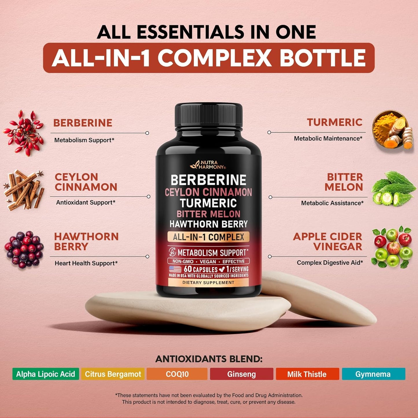 Berberine with Ceylon Cinnamon | Apple Cider Vinegar | Hawthorn Berry | Citrus Bergamot | Bitter Melon