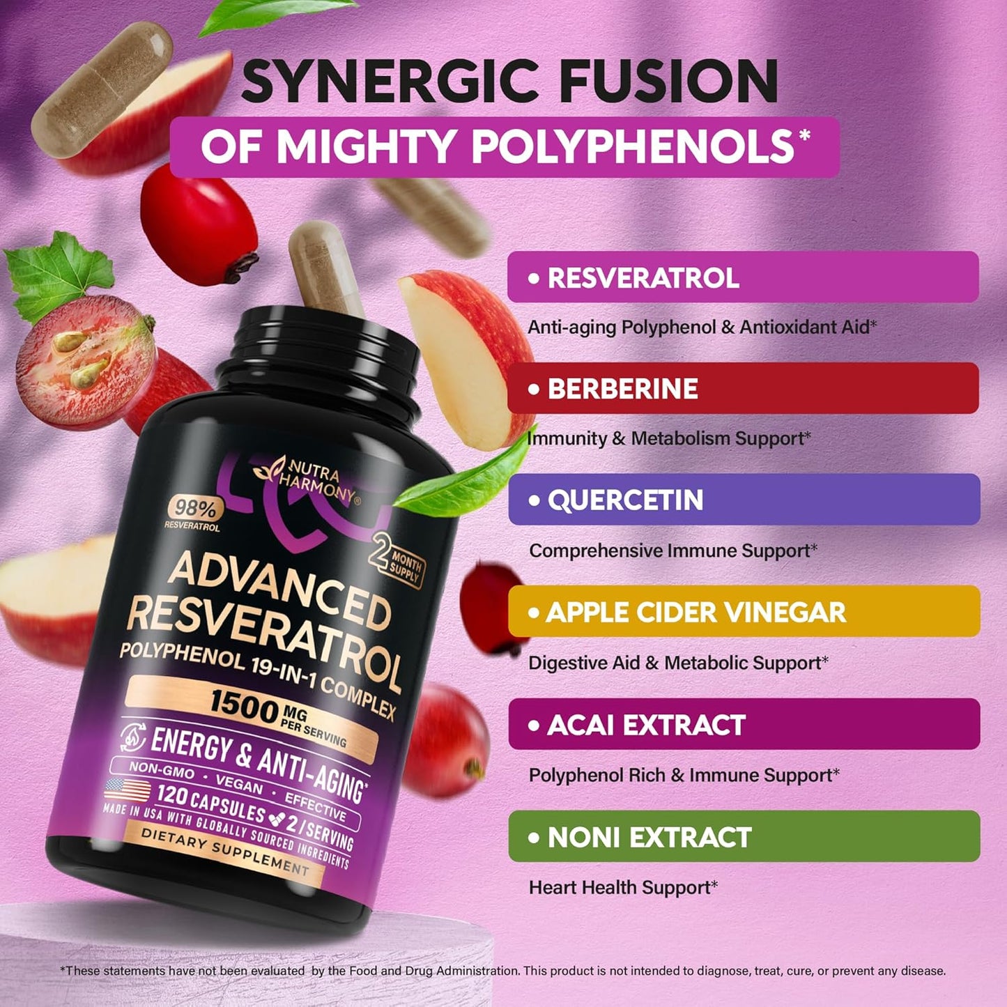 Resveratrol | Berberine | Quercetin | Apple Cider Vinegar - 19-in-1 Polyphenol Complex