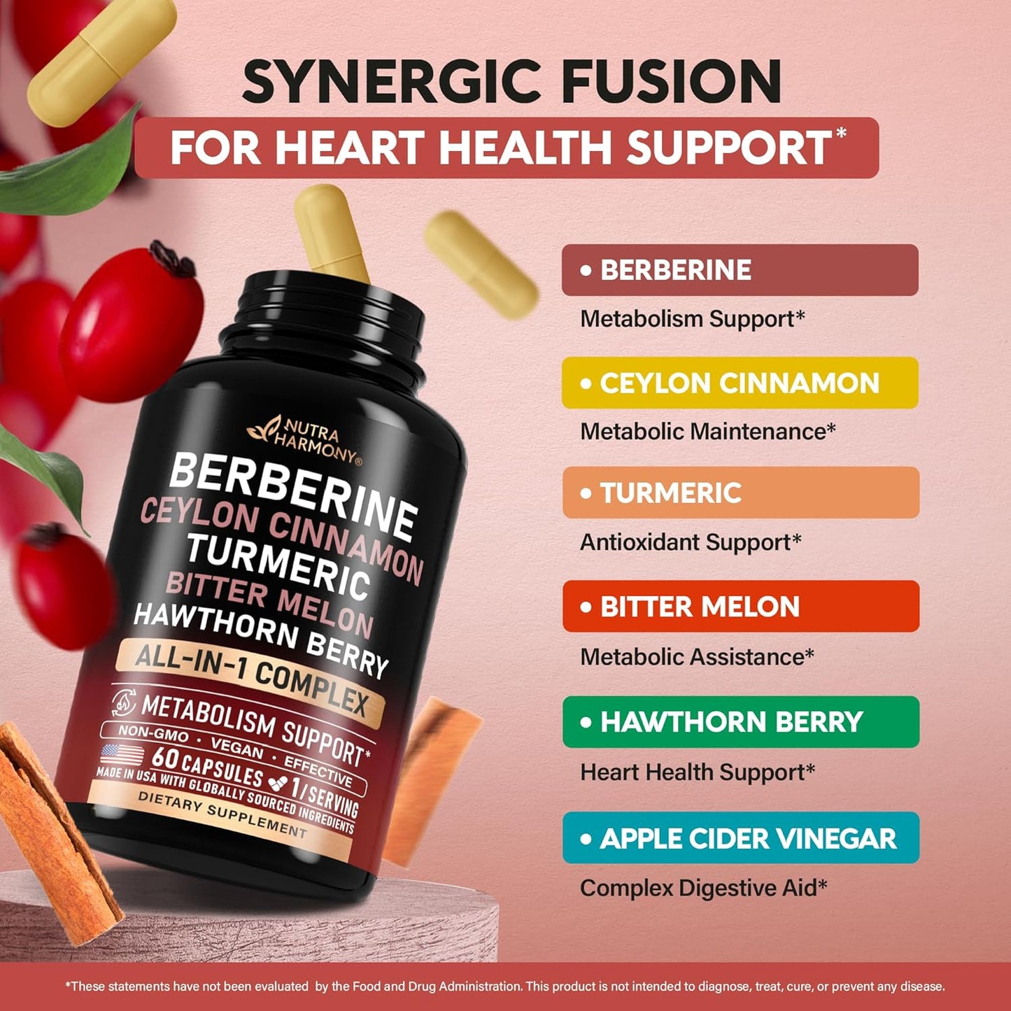 Berberine with Ceylon Cinnamon | Apple Cider Vinegar | Hawthorn Berry | Citrus Bergamot | Bitter Melon