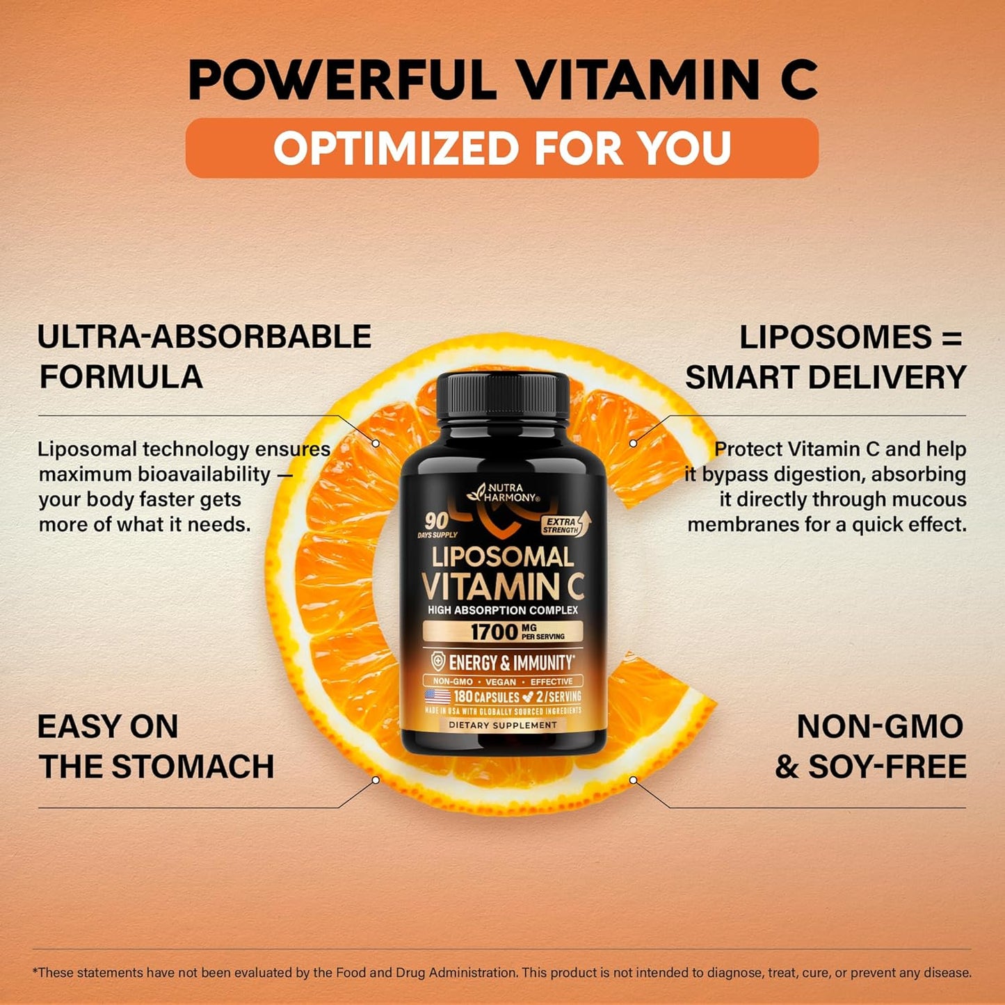 Liposomal Vitamin C 1700 mg - High Absorption Fat Soluble Complex