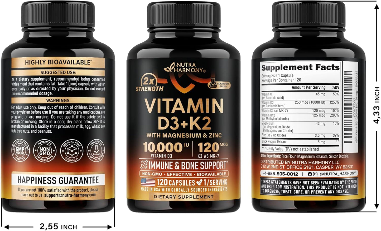 Vitamin D3+K2 with Magnesium, Zinc & Vitamin C & B12