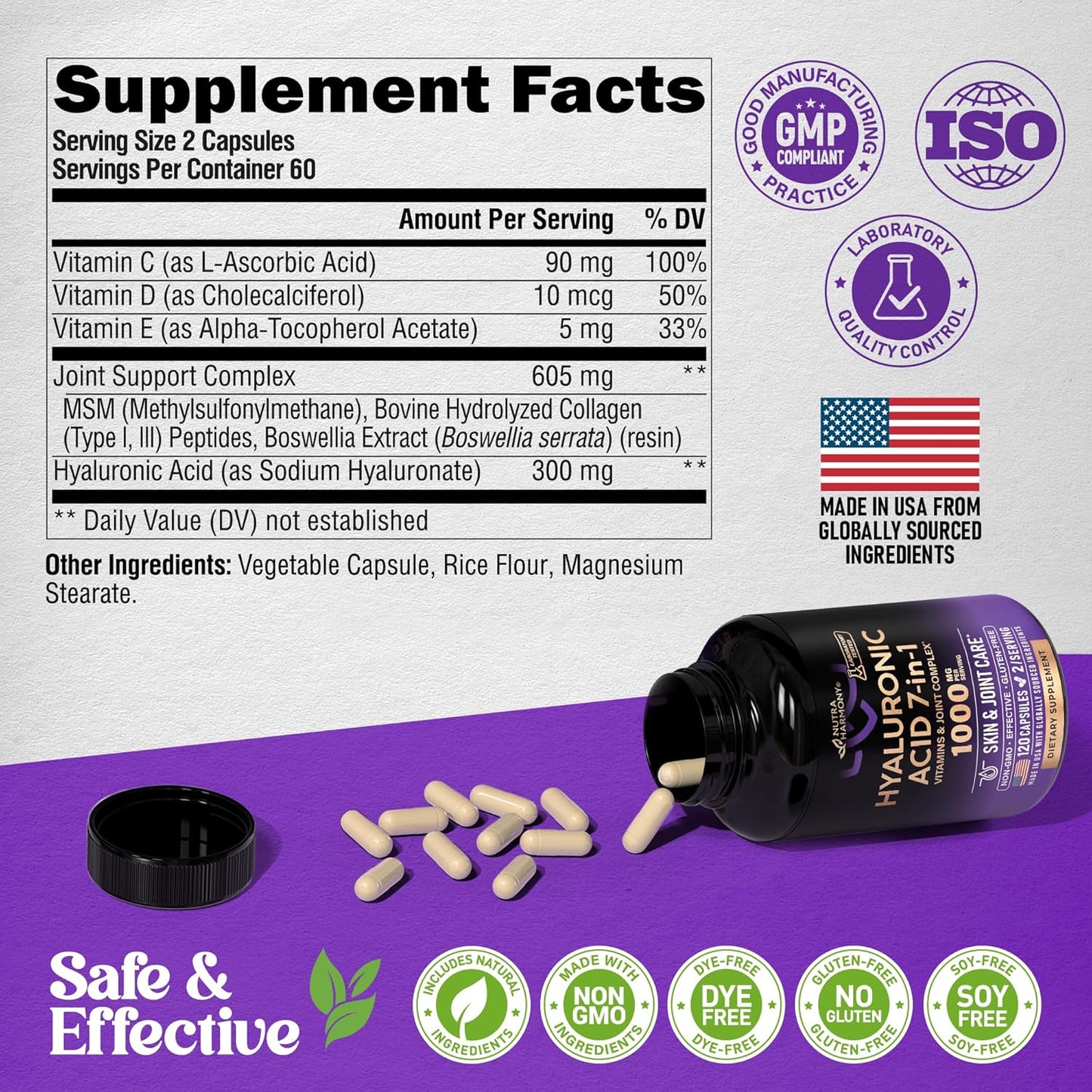 Hyaluronic Acid Supplement Complex 7-in-1 for Skin Hydratation & Joint Comfort