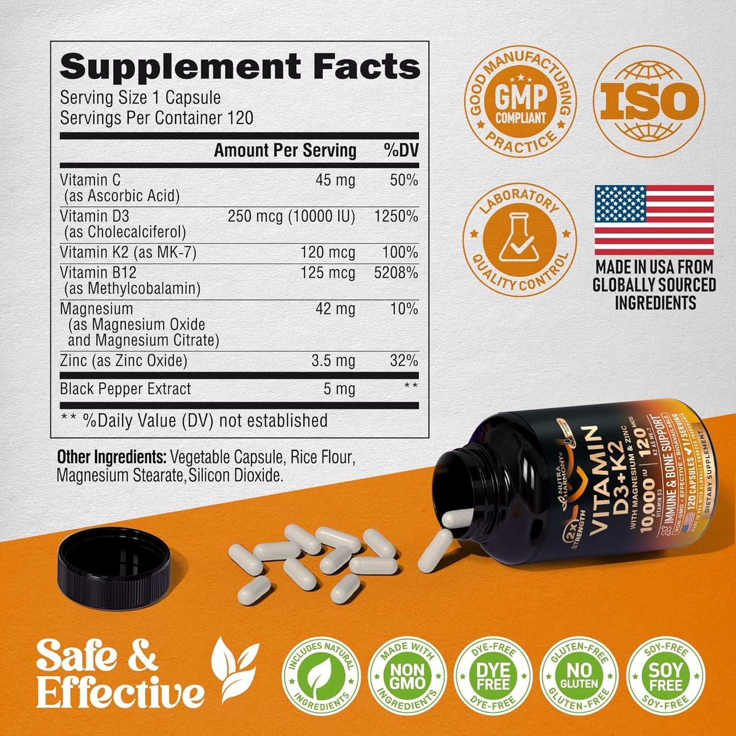 Vitamin D3+K2 with Magnesium, Zinc & Vitamin C & B12