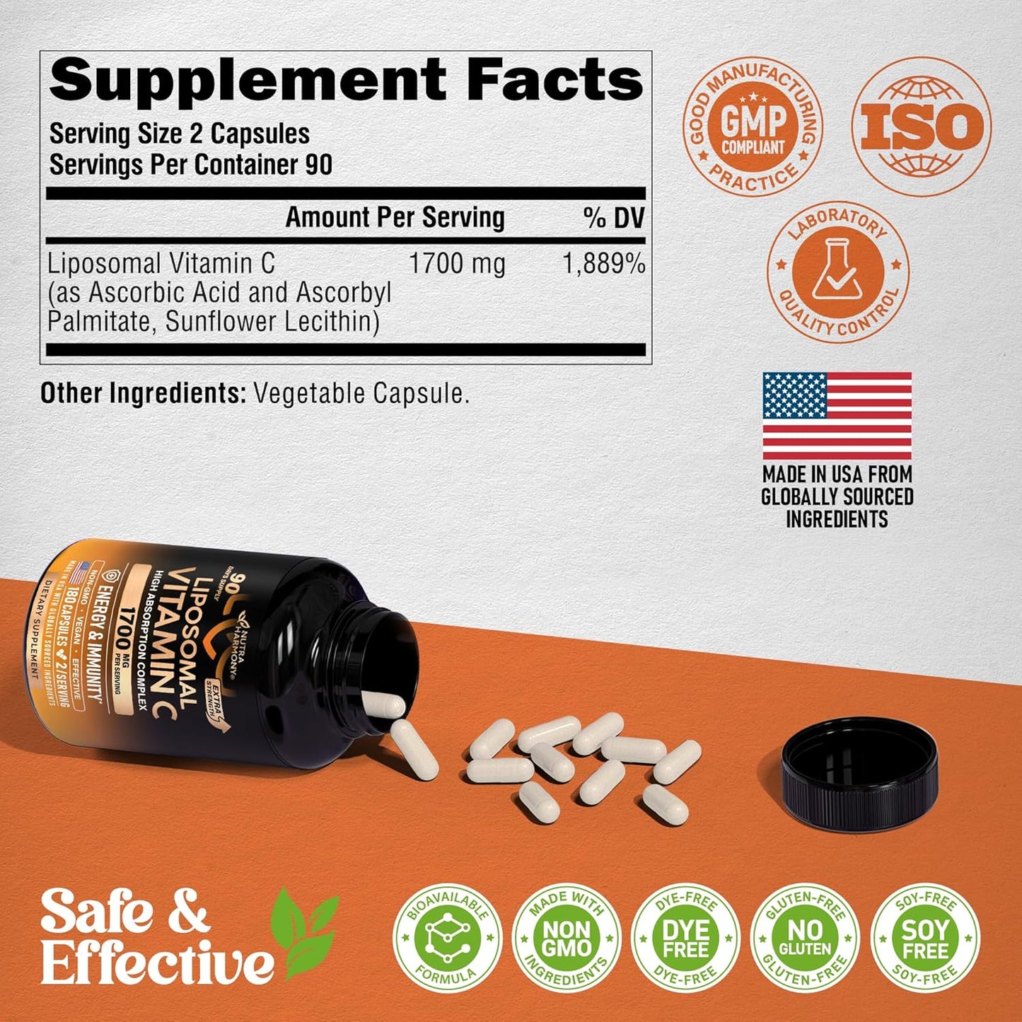 Liposomal Vitamin C 1700 mg - High Absorption Fat Soluble Complex