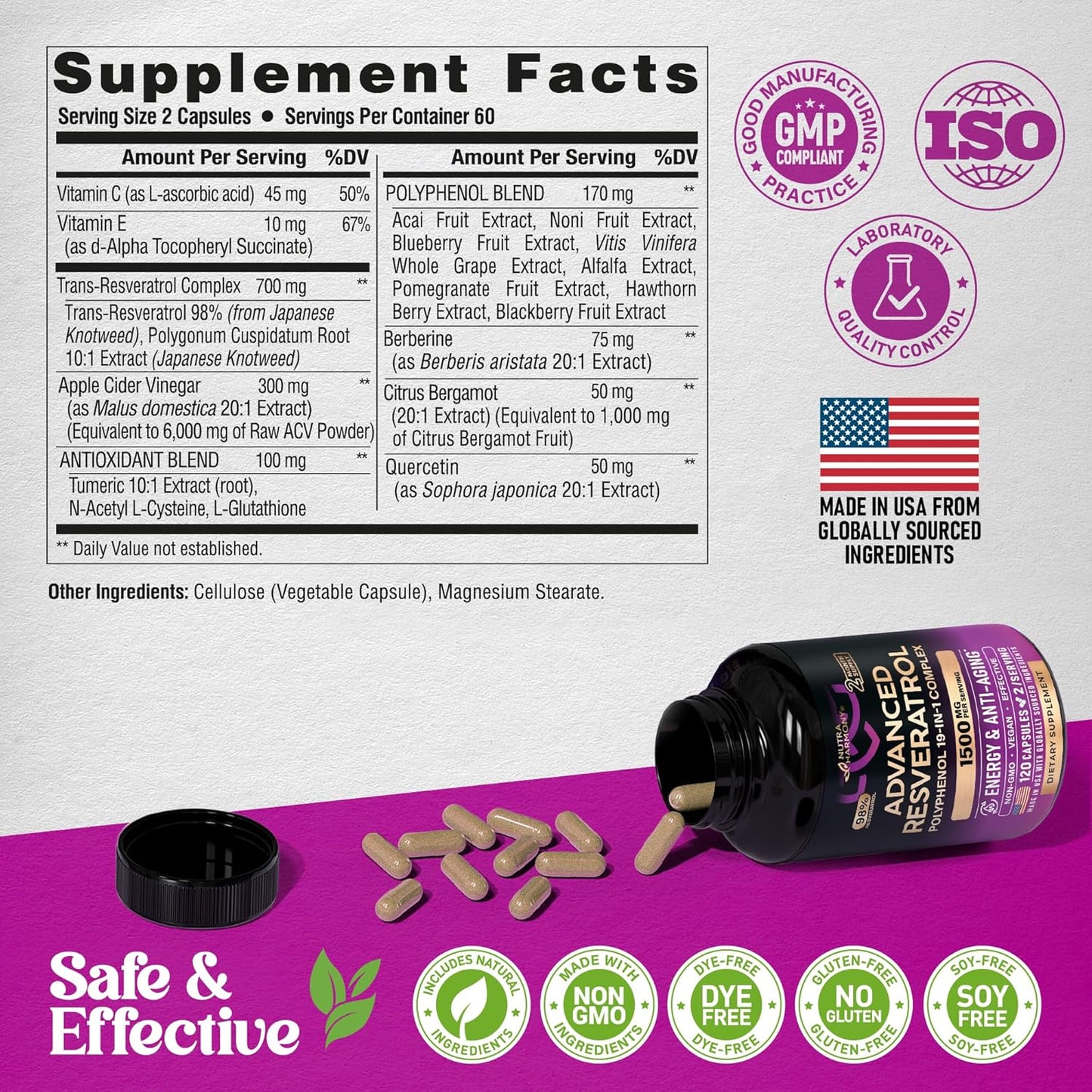 Resveratrol | Berberine | Quercetin | Apple Cider Vinegar - 19-in-1 Polyphenol Complex