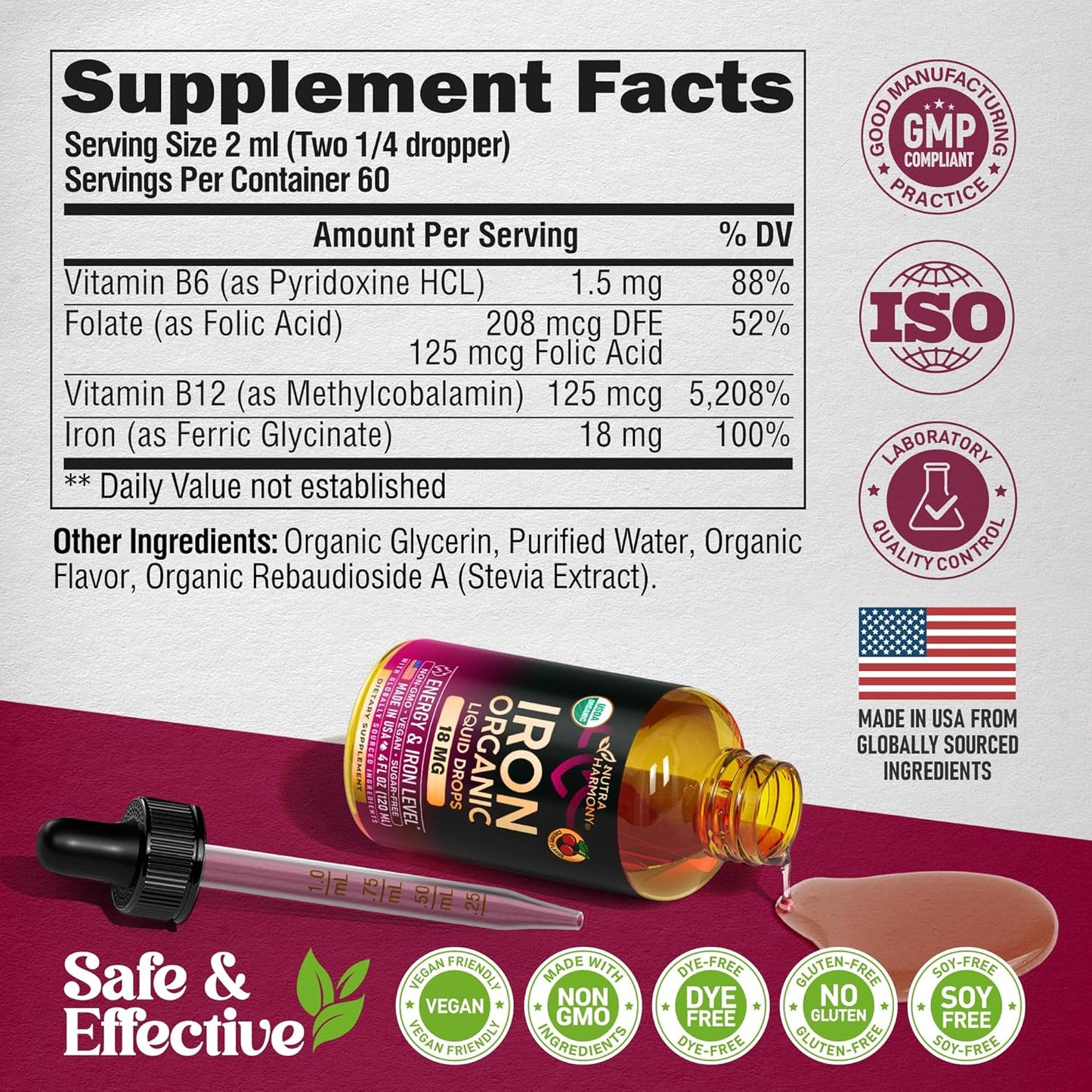 USDA Organic Iron Drops for Women