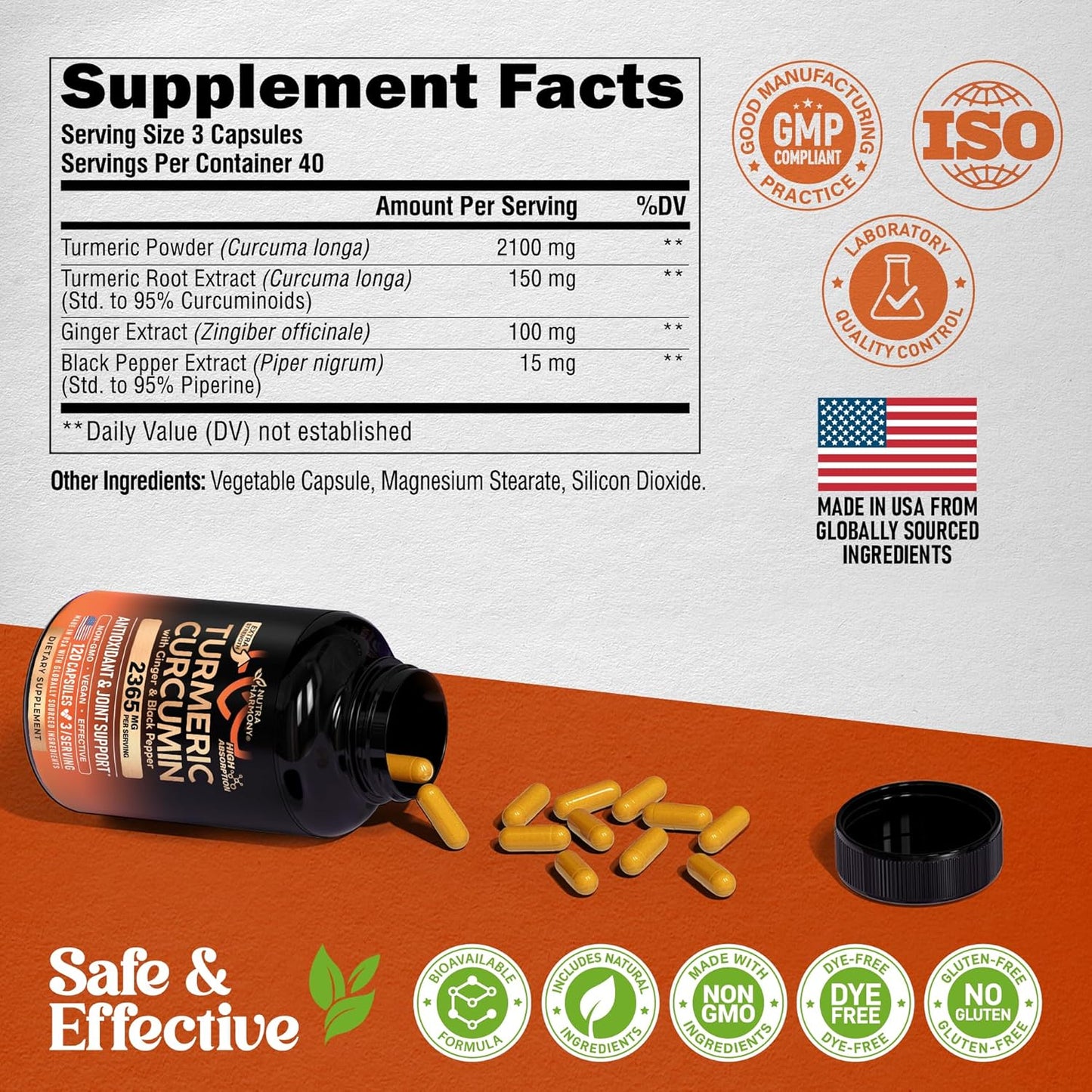 Turmeric Curcumin Supplement with Ginger & Black Pepper: Highly Bioavailable & Extra Strength