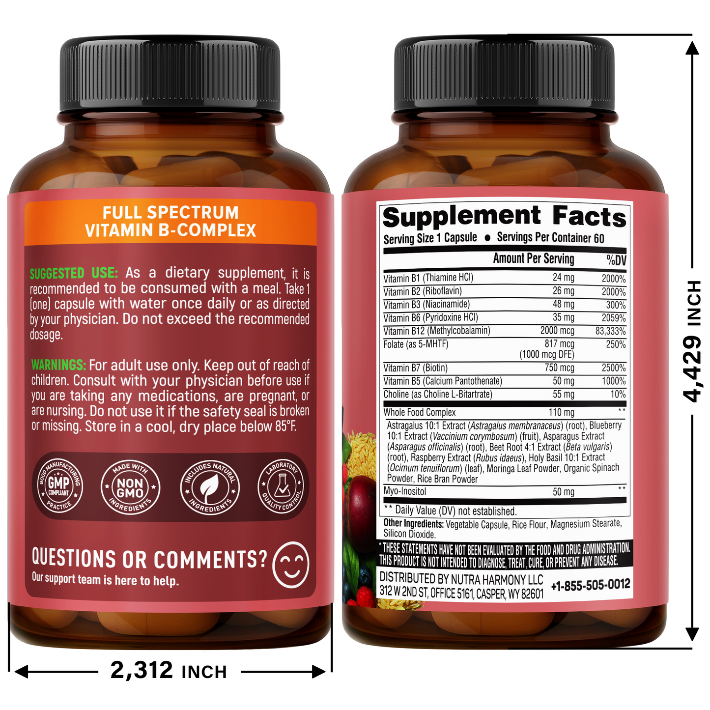 Vitamin B Complex with Astragalus & Whole Food Blend for Energy, Metabolism & Brain