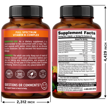 Vitamin B Complex with Astragalus & Whole Food Blend for Energy, Metabolism & Brain