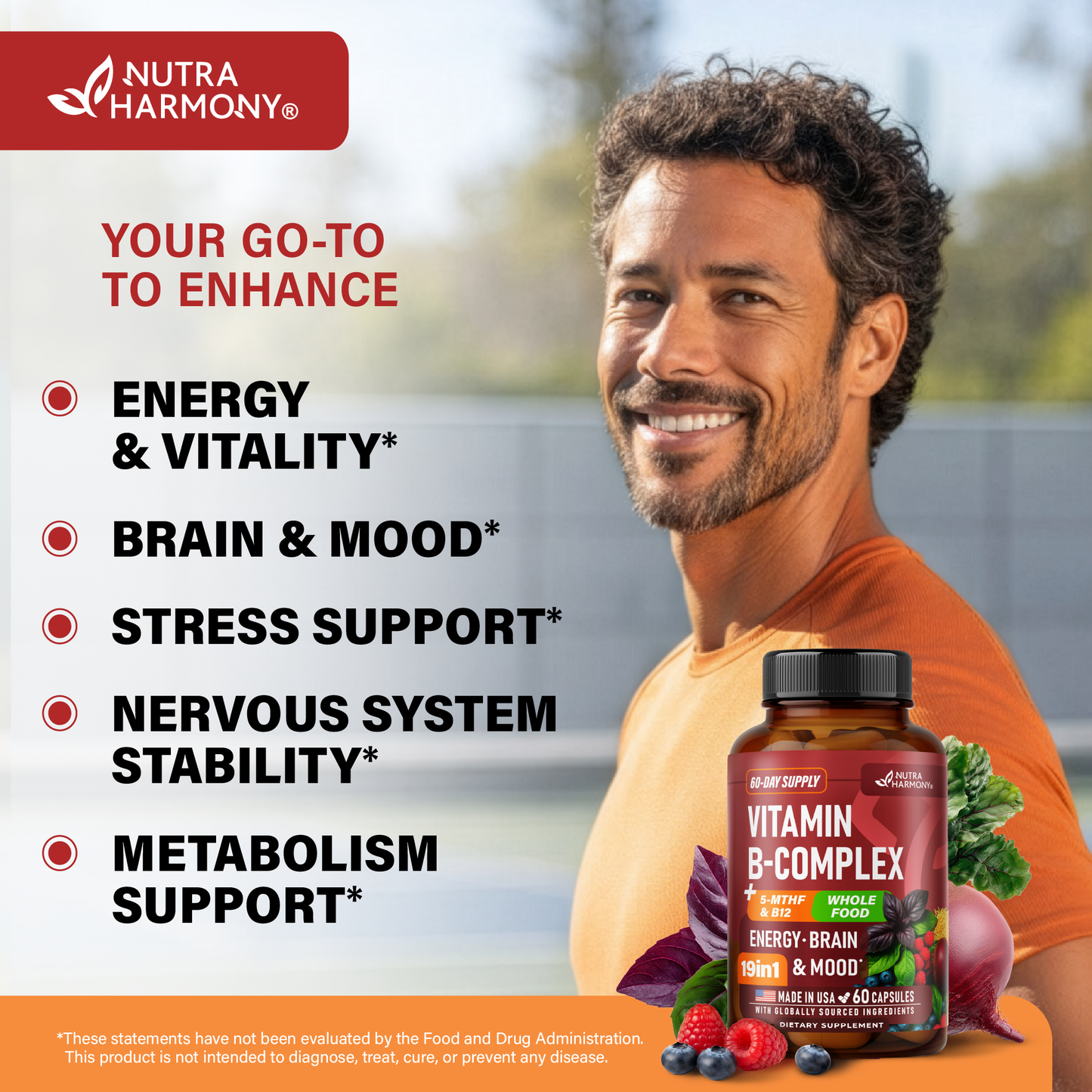 Vitamin B Complex with Astragalus & Whole Food Blend for Energy, Metabolism & Brain
