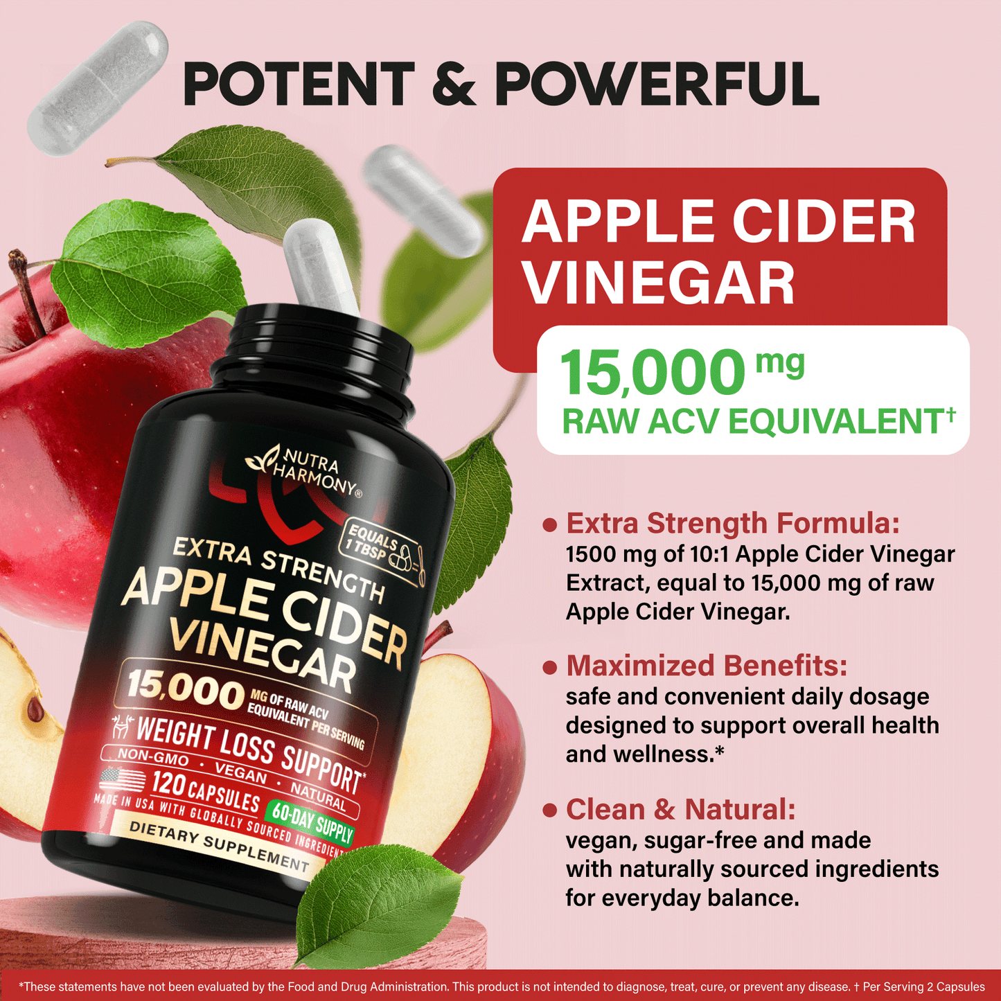 Apple Cider Vinegar Capsules for Energy, Metabolism & Weight Loss Support