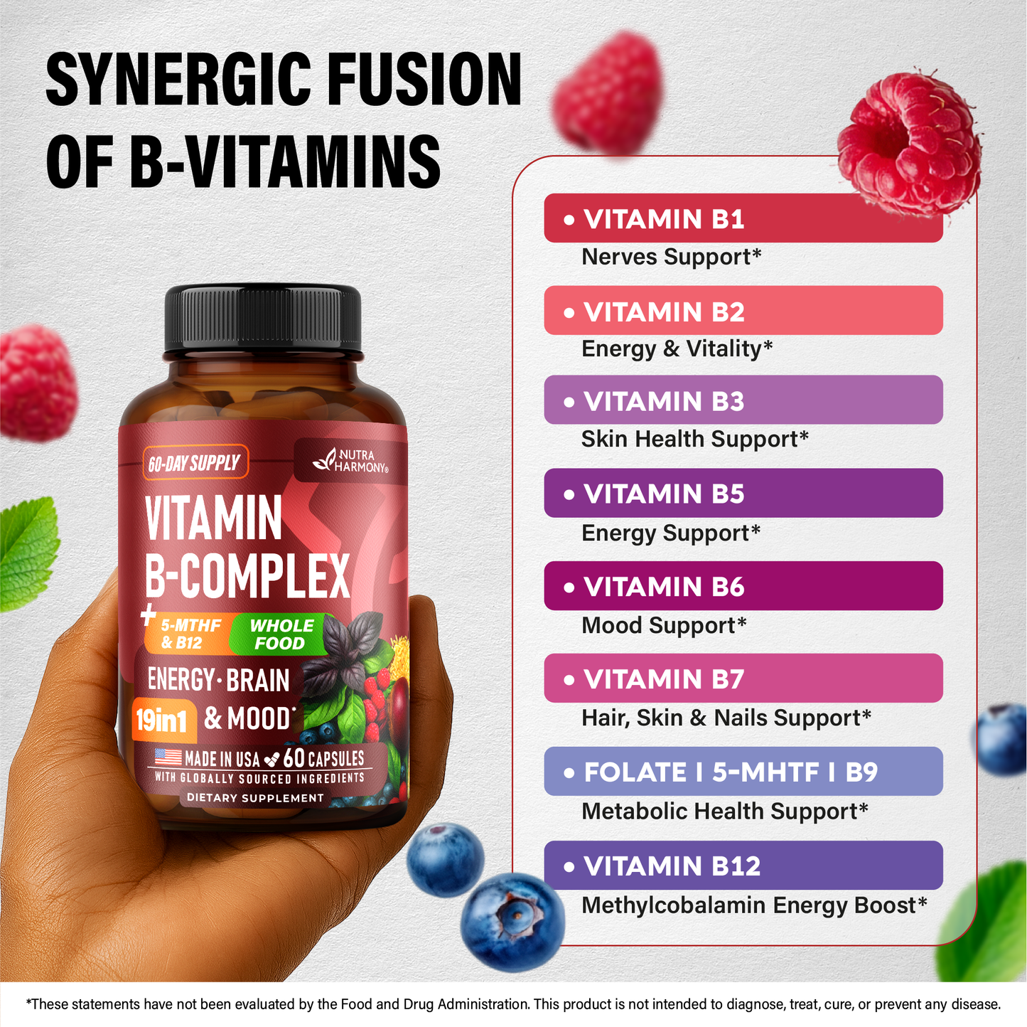 Vitamin B Complex with Astragalus & Whole Food Blend for Energy, Metabolism & Brain