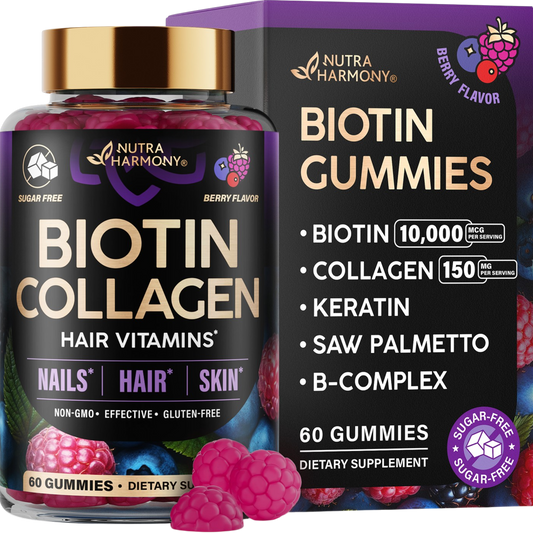Biotin & Collagen Gummies for Hair Growth Support, Skin & Nail Strength