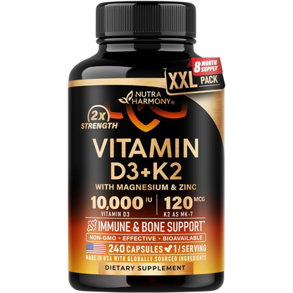 Vitamin D3+K2 with Magnesium, Zinc & Vitamin C & B12