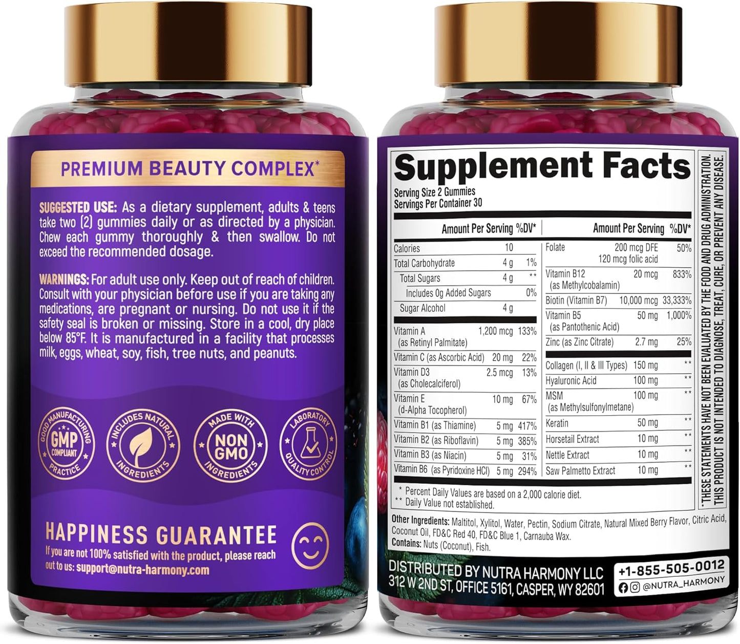 Biotin & Collagen Gummies for Hair Growth Support, Skin & Nail Strength - Mixed Berry