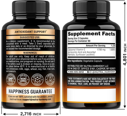 Liposomal Vitamin C 1700 mg - High Absorption Fat Soluble Complex