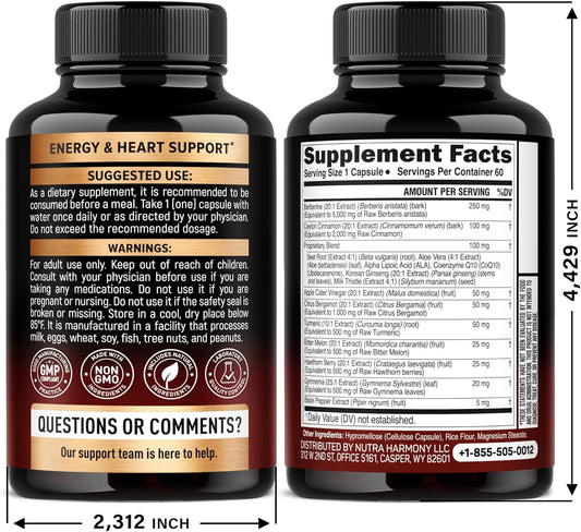 Berberine with Ceylon Cinnamon | Apple Cider Vinegar | Hawthorn Berry | Citrus Bergamot | Bitter Melon