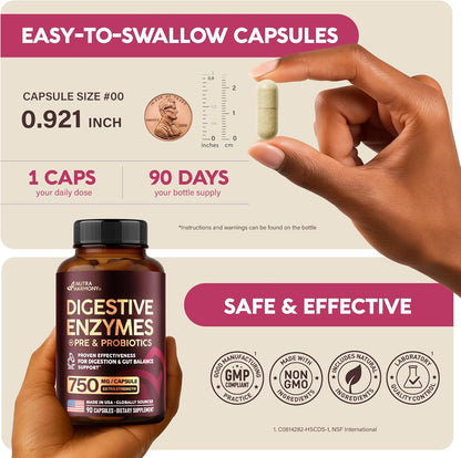 Digestive Enzymes for Women & Men with Multi Enzymes, Papaya, Bromelain, Probiotic & Prebiotics