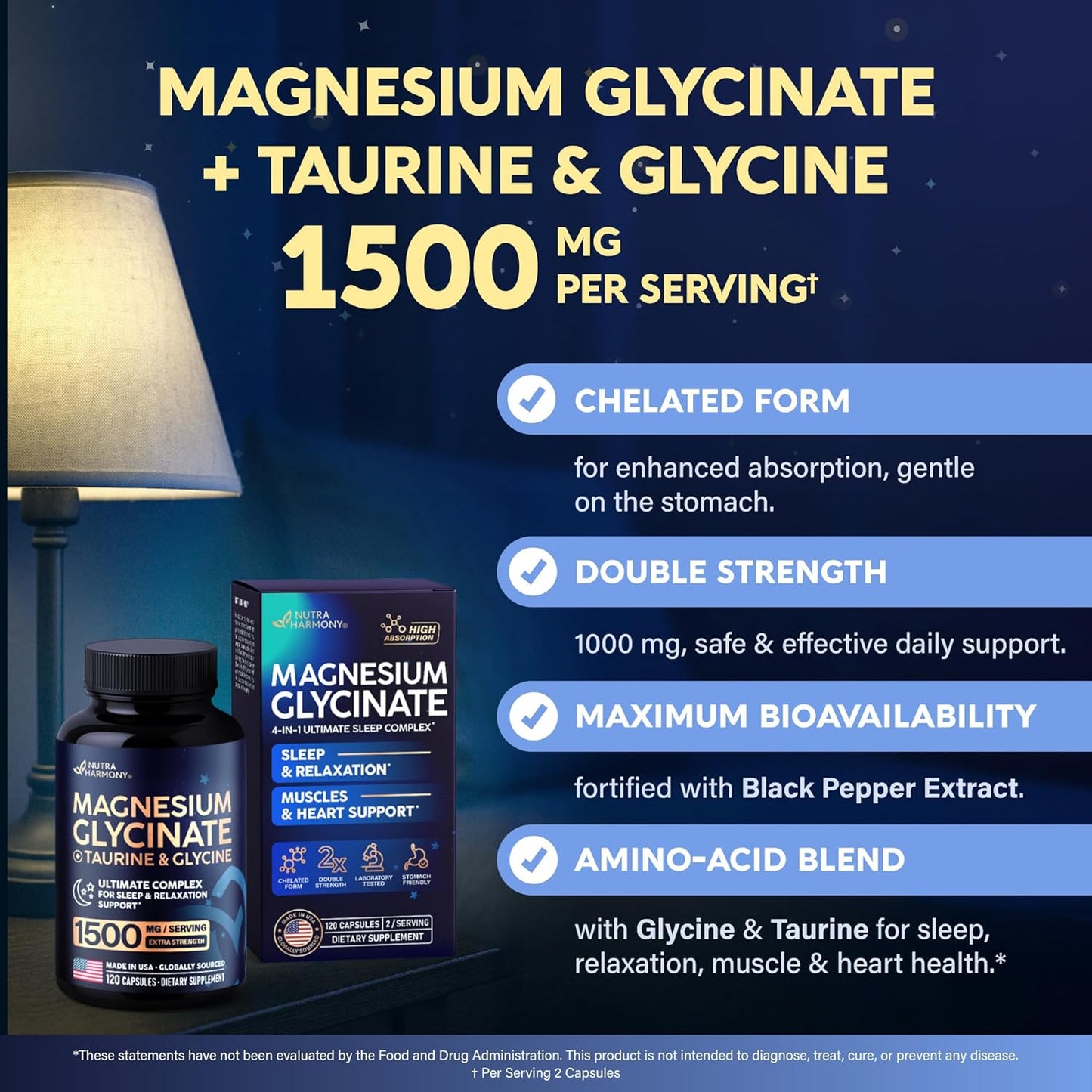 Magnesium Glycinate with Glycine and Taurine for Sleep & Relaxation Support