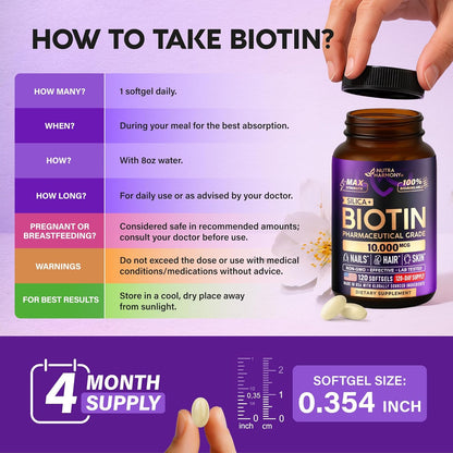 Biotin Softgels with Silicon for Hair Growth Support, Skin & Nails