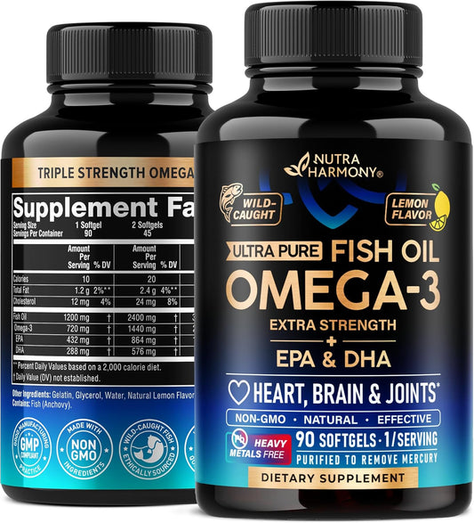 Omega 3 Fish Oil Supplement 3600 mg. Burpless, Lemon Flavored, 120 Softgels