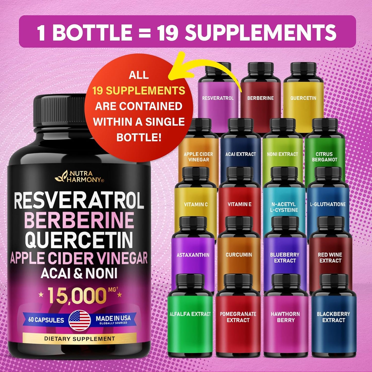 Resveratrol | Berberine | Quercetin | Apple Cider Vinegar - 19-in-1 Polyphenol Complex