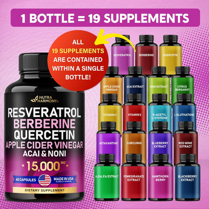 Resveratrol | Berberine | Quercetin | Apple Cider Vinegar - 19-in-1 Polyphenol Complex