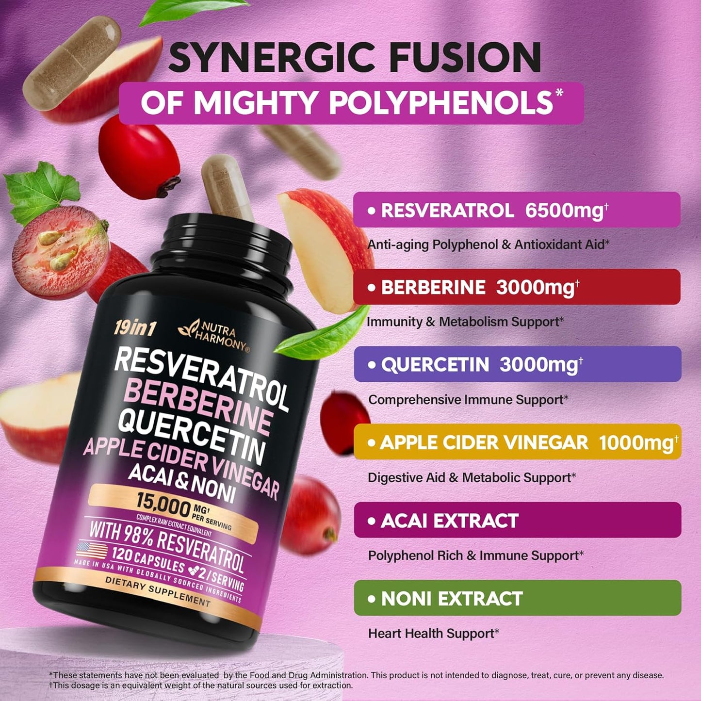 Resveratrol | Berberine | Quercetin | Apple Cider Vinegar - 19-in-1 Polyphenol Complex