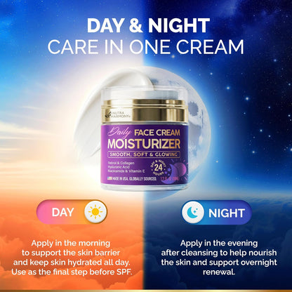 Day & Night Face Moisturizer with Collagen Retinol & Hyaluronic Acid for Women & Men