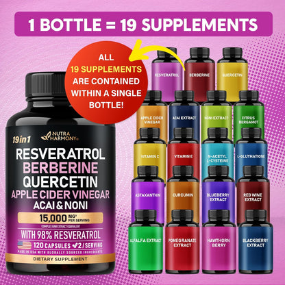 Resveratrol | Berberine | Quercetin | Apple Cider Vinegar - 19-in-1 Polyphenol Complex