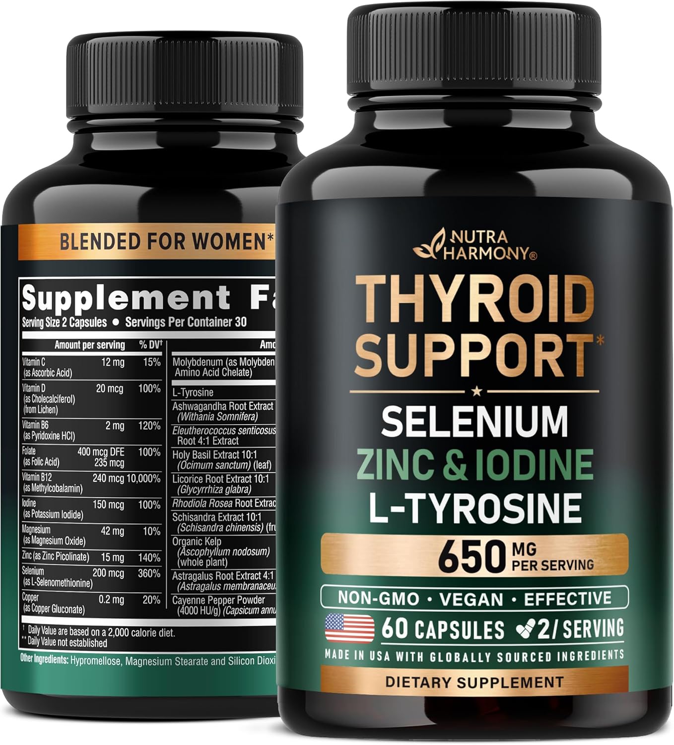 Thyroid Support with Selenium, Zinc & Iodine, L-Tyrosine, Magnesium, Adaptogen Herbs