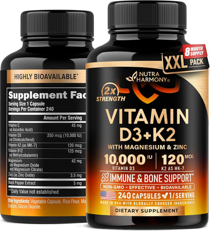 Vitamin D3+K2 with Magnesium, Zinc & Vitamin C & B12