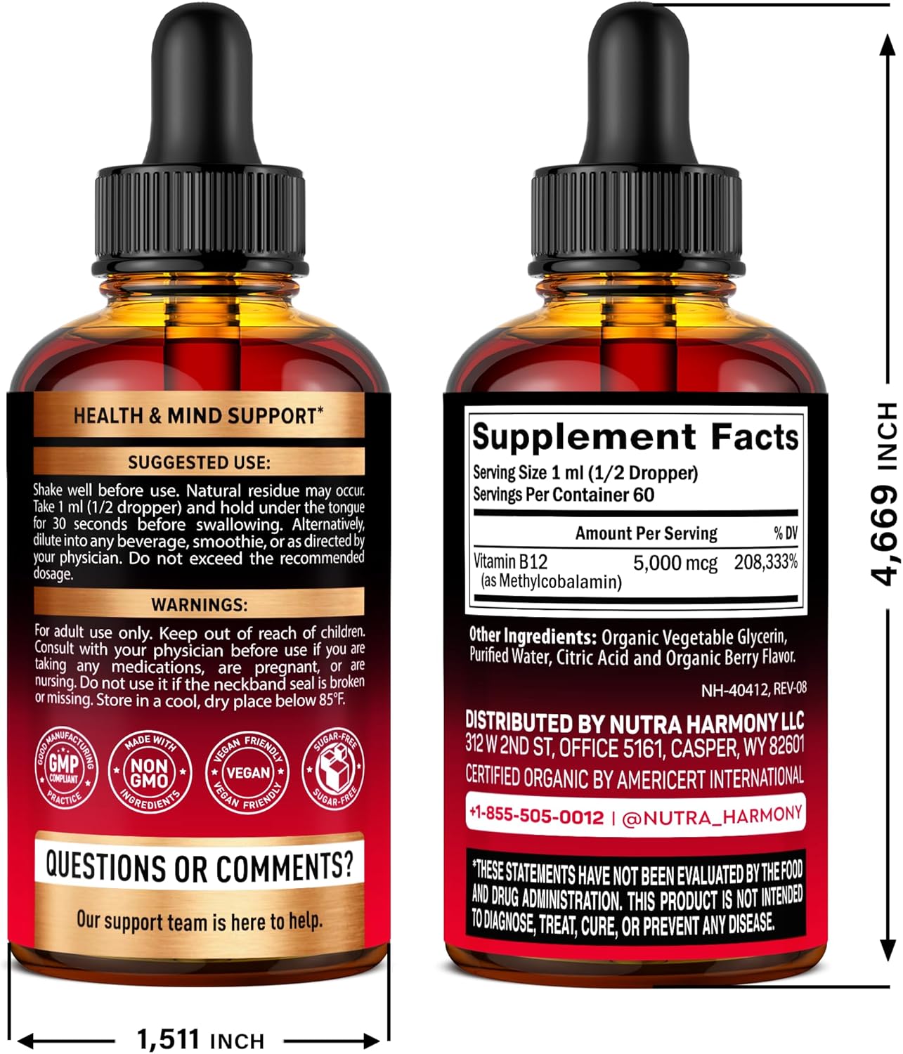 USDA Organic Vitamin B12 Sublingual Drops