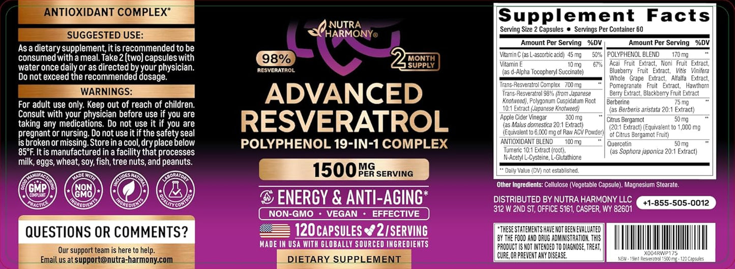 Resveratrol | Berberine | Quercetin | Apple Cider Vinegar - 19-in-1 Polyphenol Complex