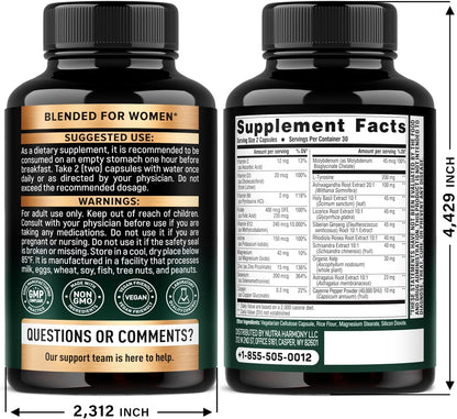 Thyroid Support with Selenium, Zinc & Iodine, L-Tyrosine, Magnesium, Adaptogen Herbs