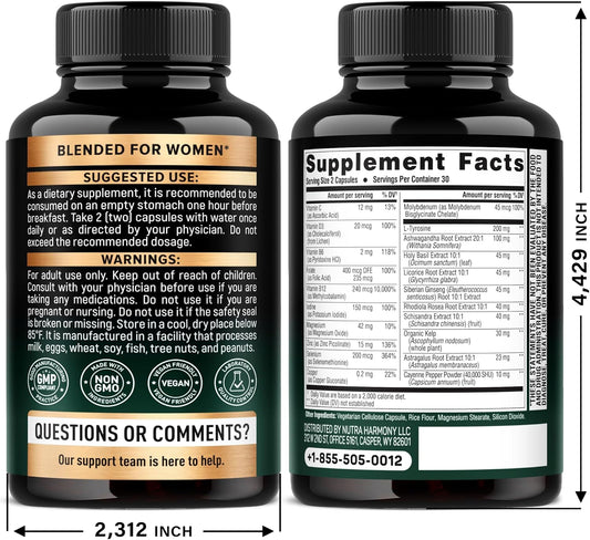 Thyroid Support with Selenium, Zinc & Iodine, L-Tyrosine, Magnesium, Adaptogen Herbs