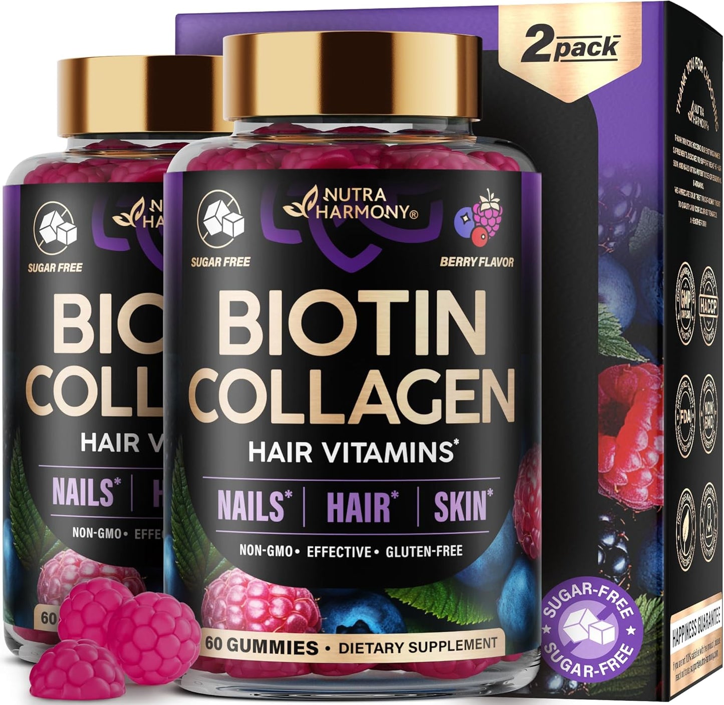 Biotin & Collagen Gummies for Hair Growth Support, Skin & Nail Strength