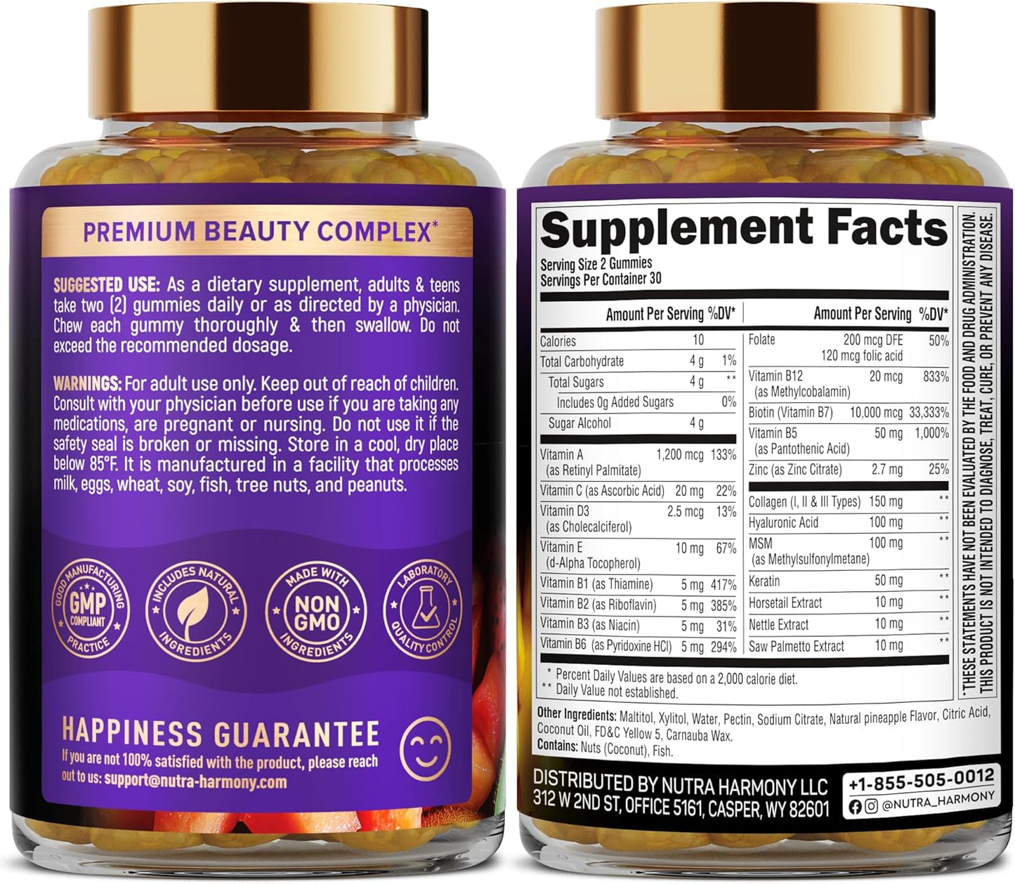 Biotin & Collagen Gummies for Hair Growth Support, Skin & Nail Strength - Tropical Fruit