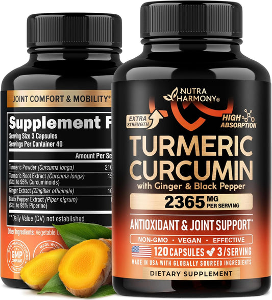 Turmeric Curcumin Supplement with Ginger & Black Pepper: Highly Bioavailable & Extra Strength