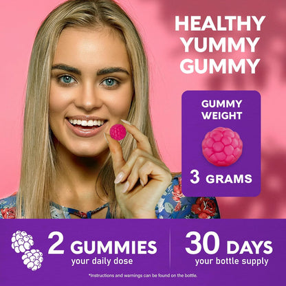 Biotin & Collagen Gummies for Hair Growth Support, Skin & Nail Strength - Mixed Berry