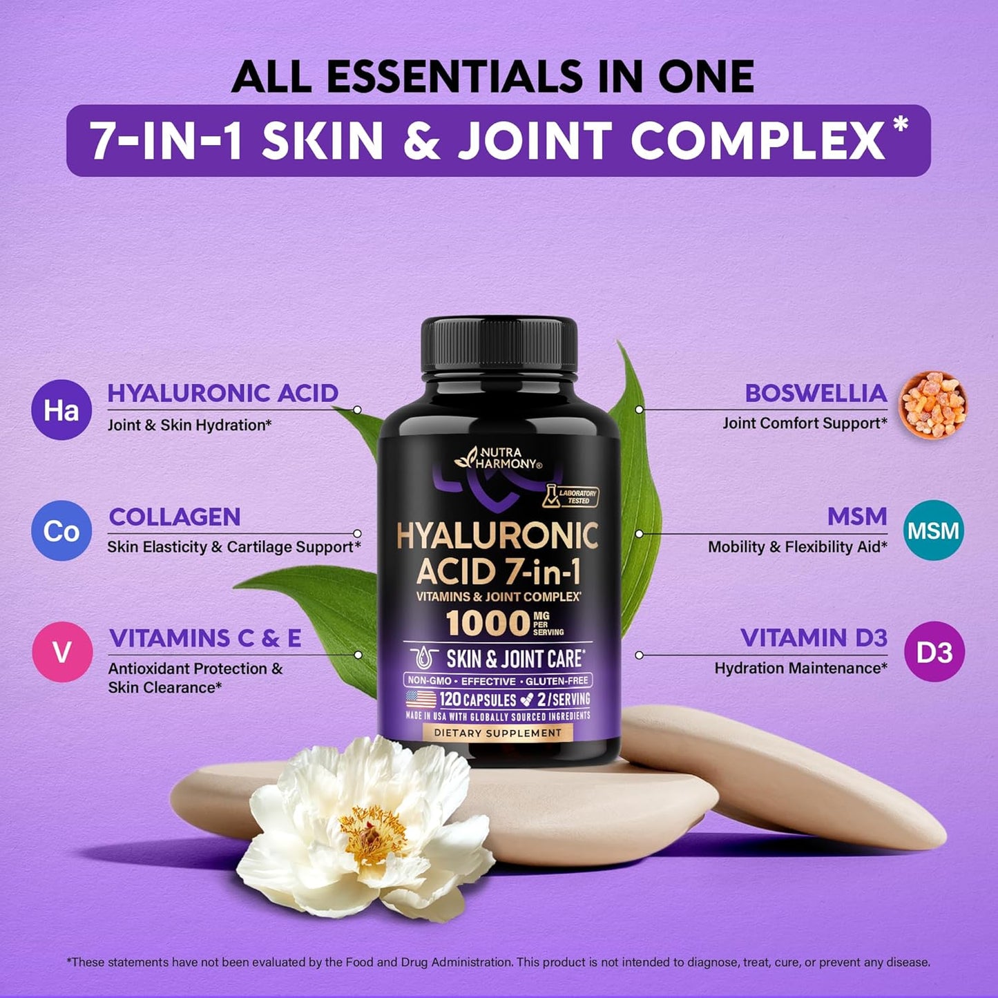 Hyaluronic Acid Supplement Complex 7-in-1 for Skin Hydratation & Joint Comfort