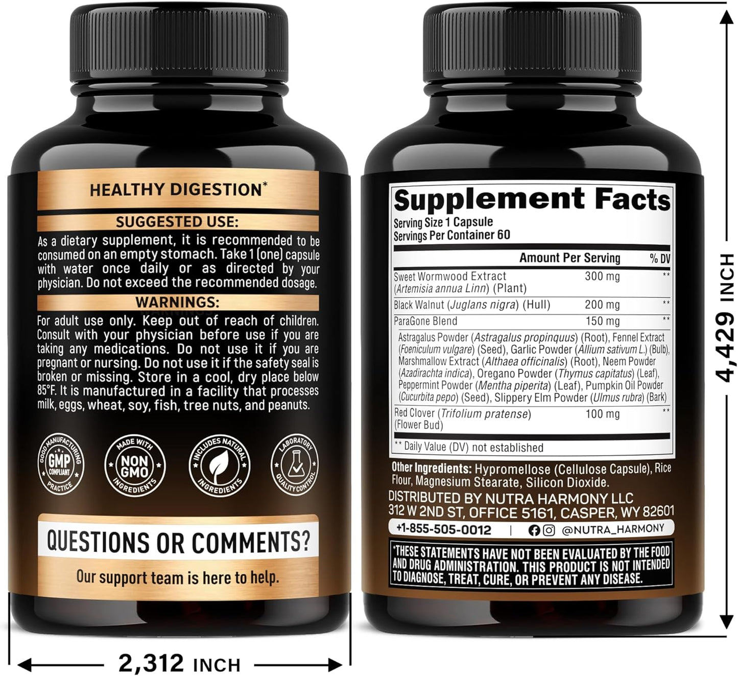 ParaGone Cleanse Complex for Men & Women with Wormwood, Black Walnut, Clove, Astragalus etc.