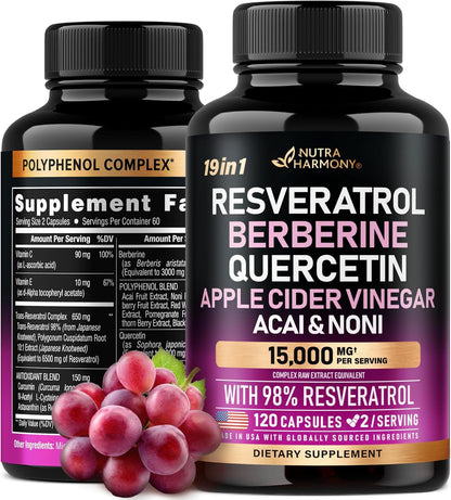 Resveratrol | Berberine | Quercetin | Apple Cider Vinegar - 19-in-1 Polyphenol Complex