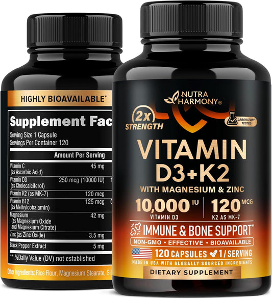 Vitamin D3+K2 with Magnesium, Zinc & Vitamin C & B12