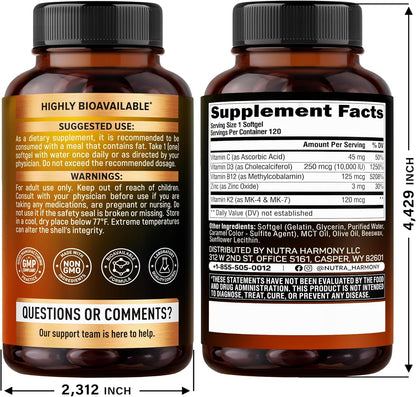 Vitamin D3 K2 Softgels For Immune & Mood Support