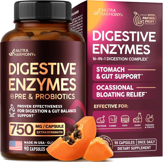 Digestive Enzymes for Women & Men with Multi Enzymes, Papaya, Bromelain, Probiotic & Prebiotics