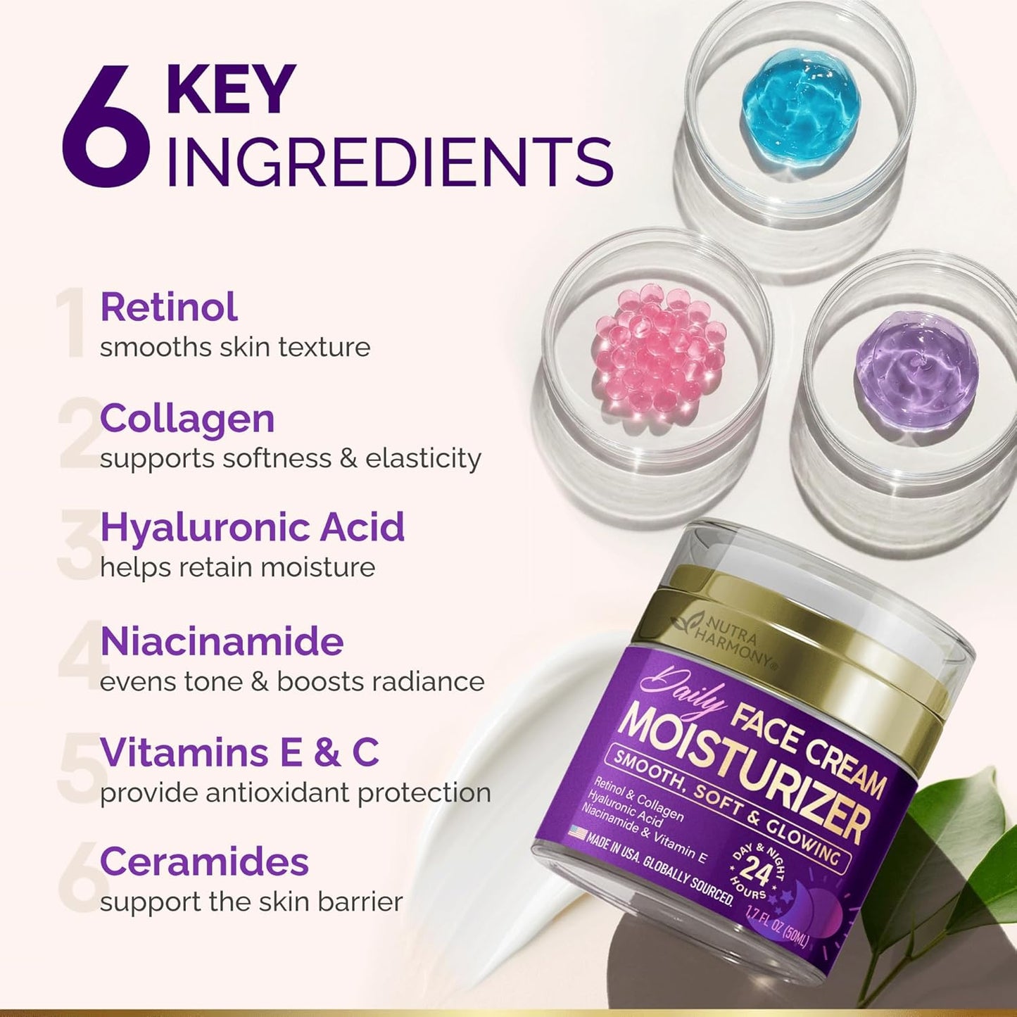 Day & Night Face Moisturizer with Collagen Retinol & Hyaluronic Acid for Women & Men